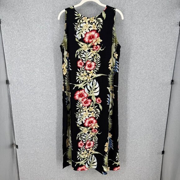 Hibiscus Collection Hawaii Womens VTG Maxi Midi Floral Dress Size S Black Dark - Picture 4 of 10